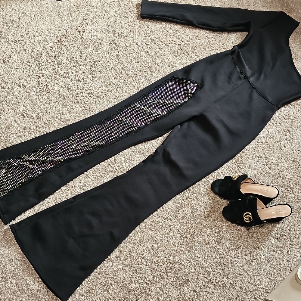 Black Jumpsuit with Rhinestone Detail